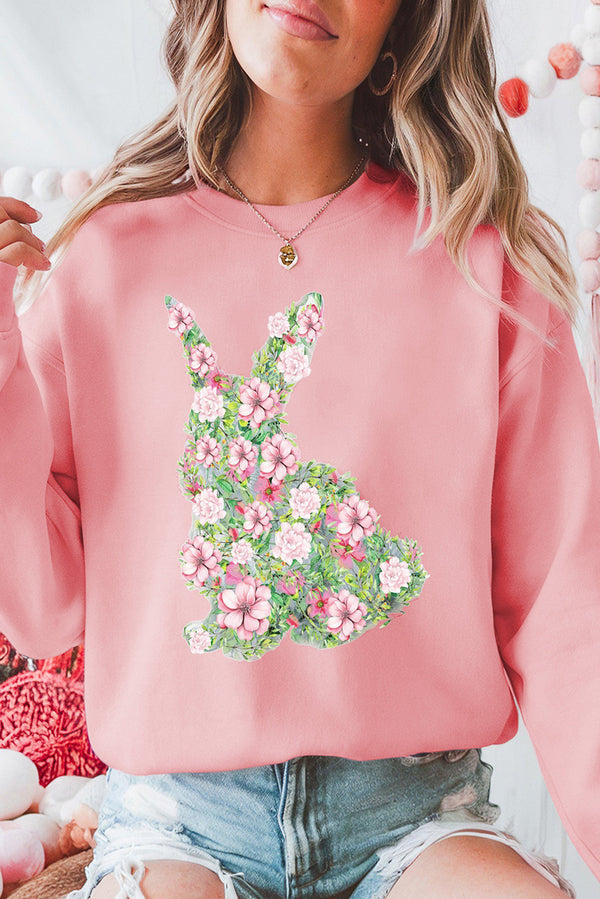Sweat femme floral, col rond — rose