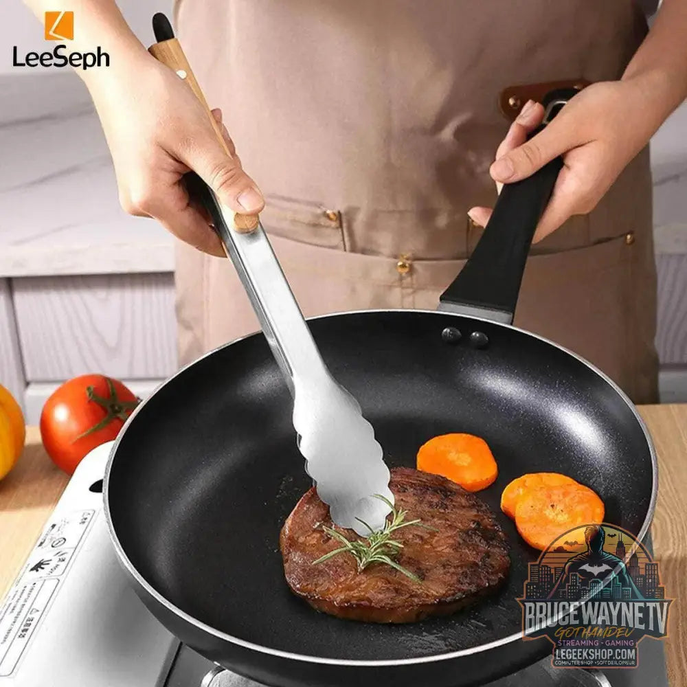 🔥 Pince de Cuisine BBQ Leeseph – Inox & Bois de Chêne | 5 Tailles Disponibles - Legeekshop