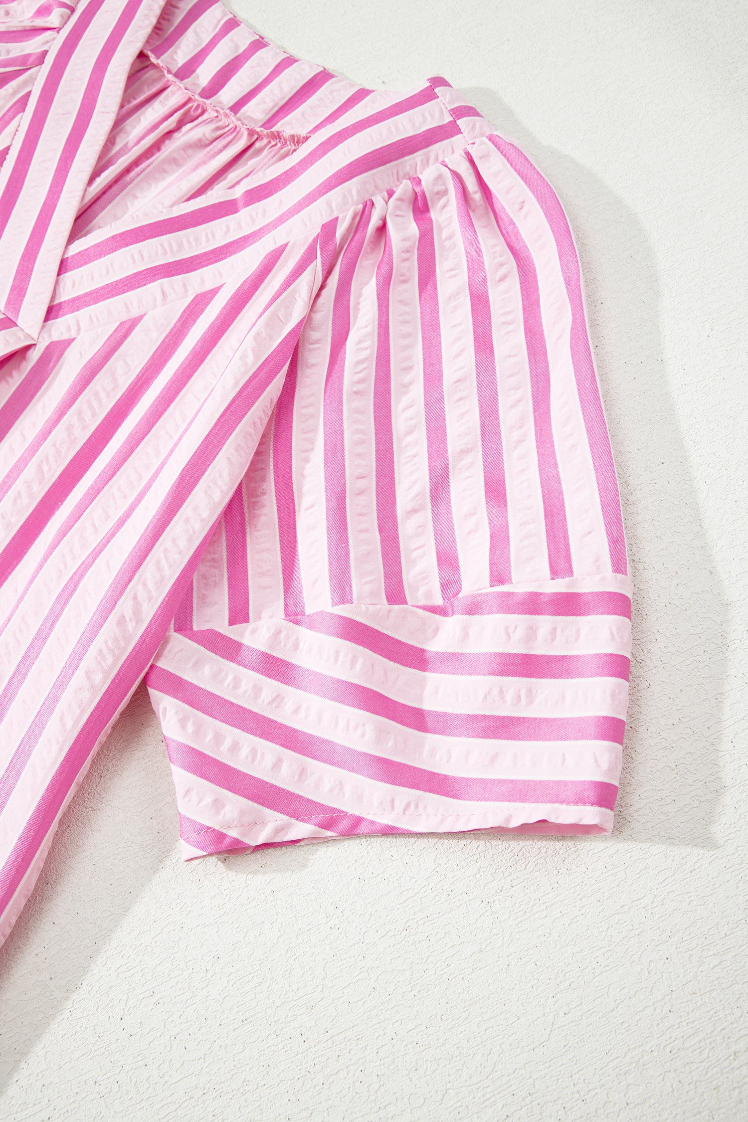 Pink Stripe V Neck Short Sleeve Shift Long Dress