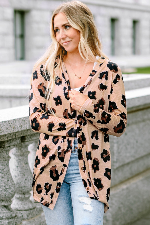 Leopard Printed Open Front Cardigan femme