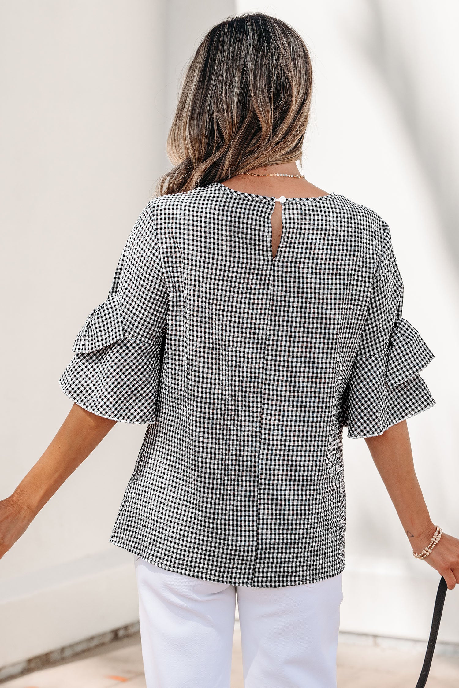 Black Plaid Bow Ruffled — Tops/Blouses & Shirts, vue 2, LeGeekShop