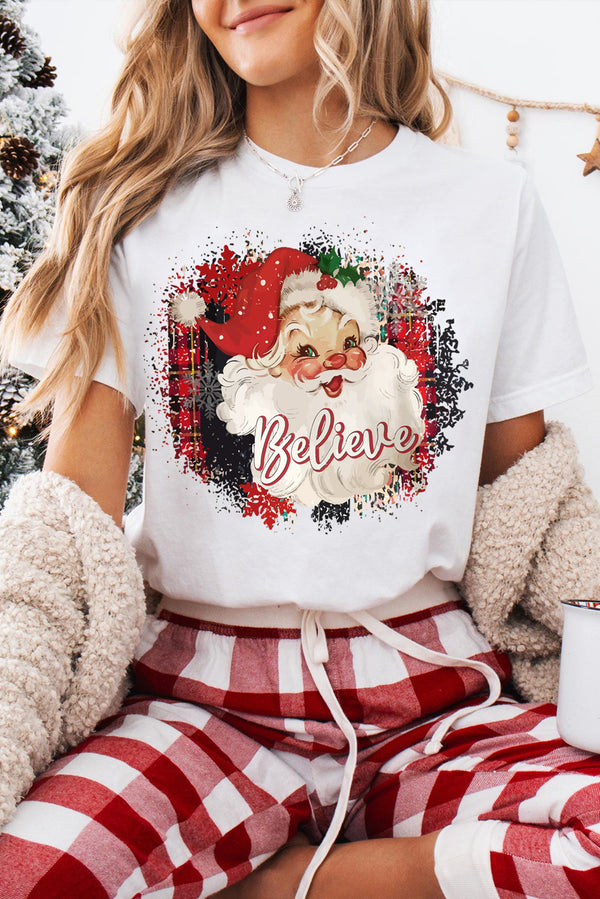 T-shirt graphique, Noël, col rond — blanc