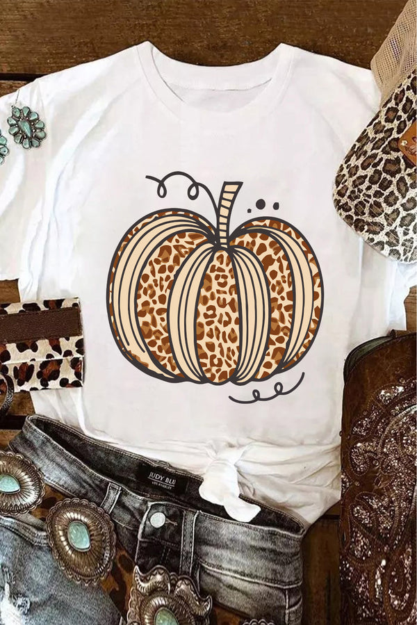 T-shirt femme léopard, graphique, col rond — blanc