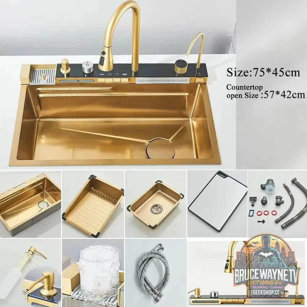 🚰 Évier cascade en acier inoxydable 304 – Affichage numérique & accessoires intégrés - Legeekshop