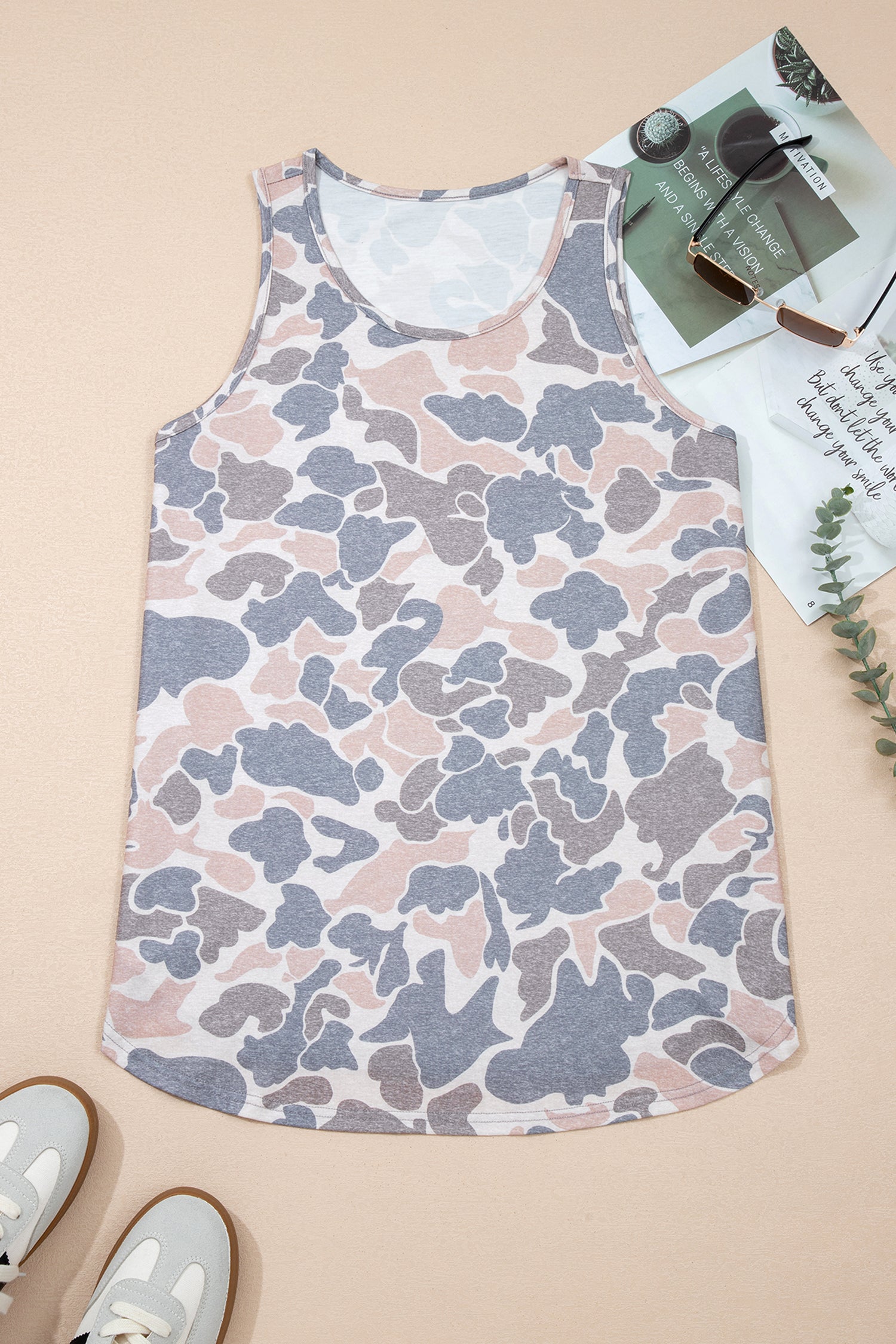Multicolour Retro Camouflage Print Oversize Tank Top