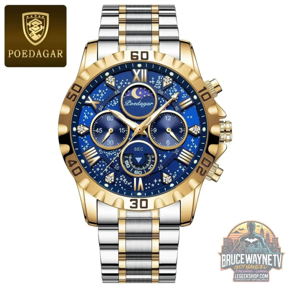 Montre de sport à quartz de luxe pour homme, étanche, Shoous, acier inoxydable, chronographe, horloge | POEDAGAR - Legeekshop