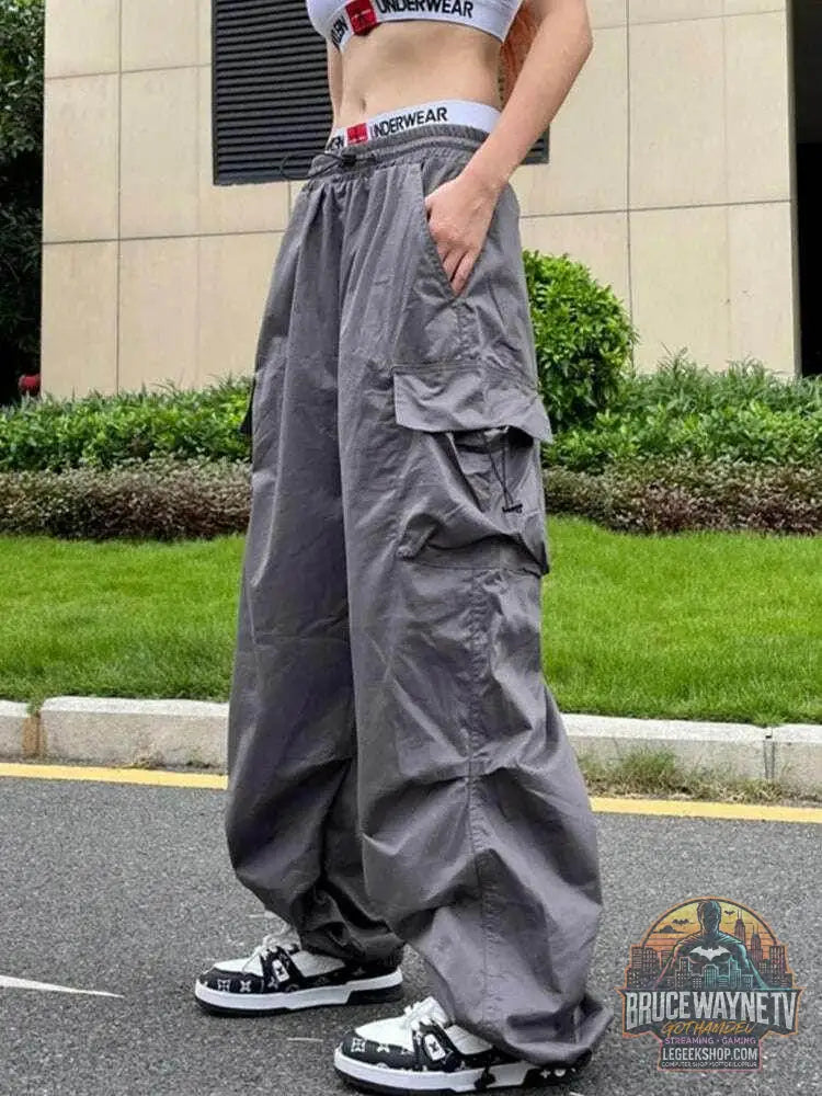 Pantalon de survêtement baggy à jambes larges pour femmes, pantalon noir parachute Y2K, Streetwear Hiphelicopter, poches surdimensionnées, Cargo FjHarajuku | Wayne Outfitters - Legeekshop