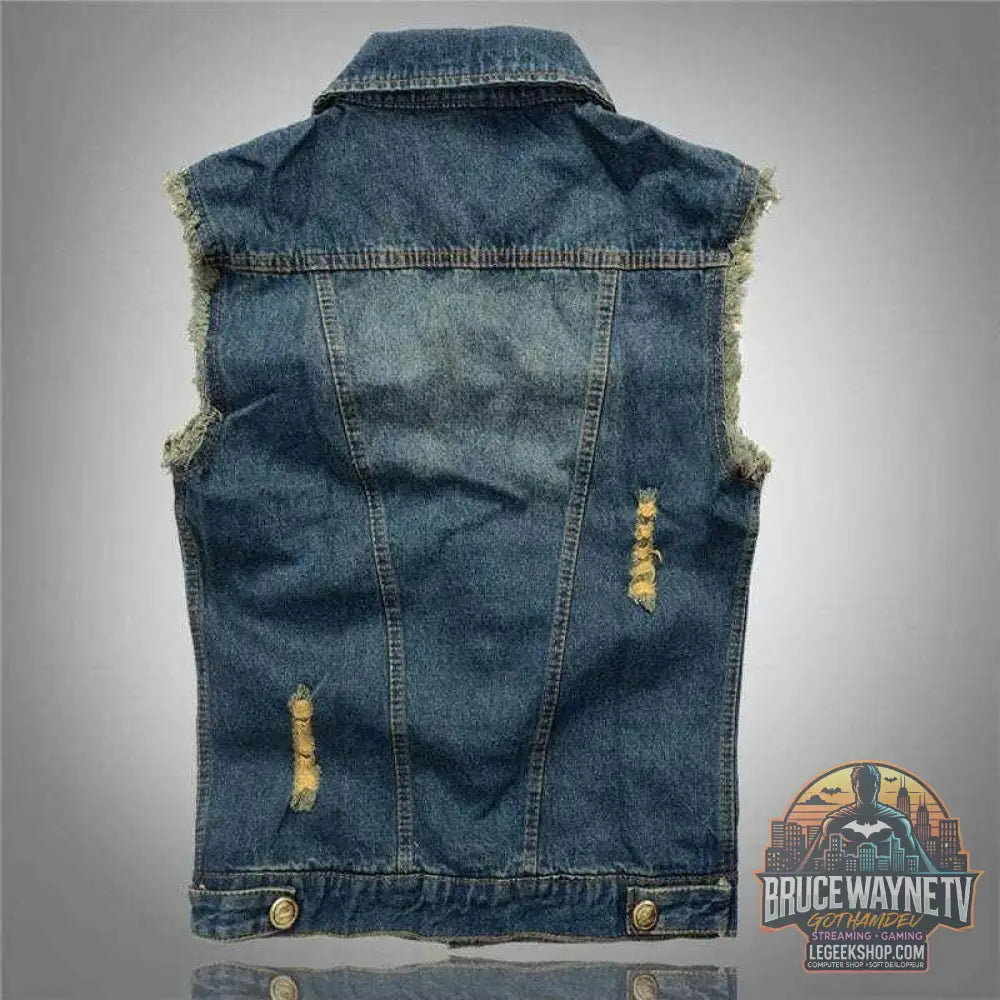 Gilet en Jean Délavé pour Homme, Vêtement en Denim Déchiré, Style Rétro, Cowboy, Hip Hop, 6XL | DIMUSI | Wayne Outfitters - Legeekshop
