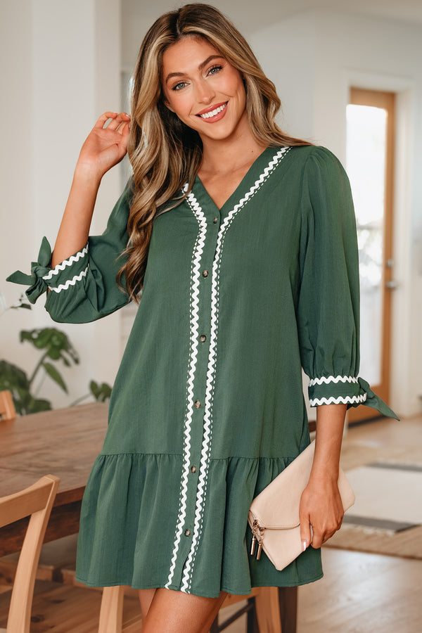 Robe femme boutonnée, manches bracelet, col V