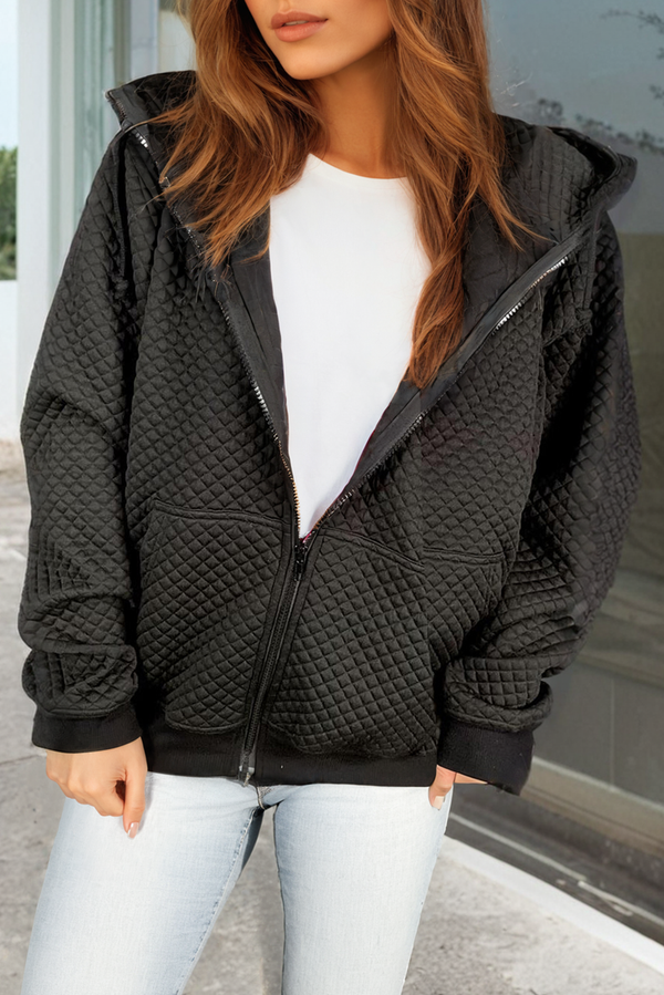 Veste femme zip, poches, à capuche — noir
