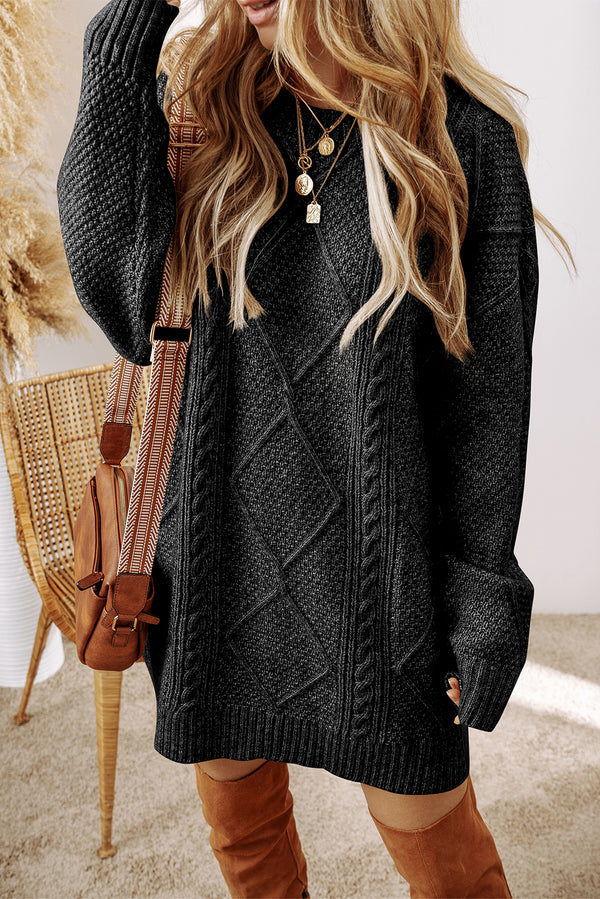 Robe femme en maille, épaules tombantes, ample — noir