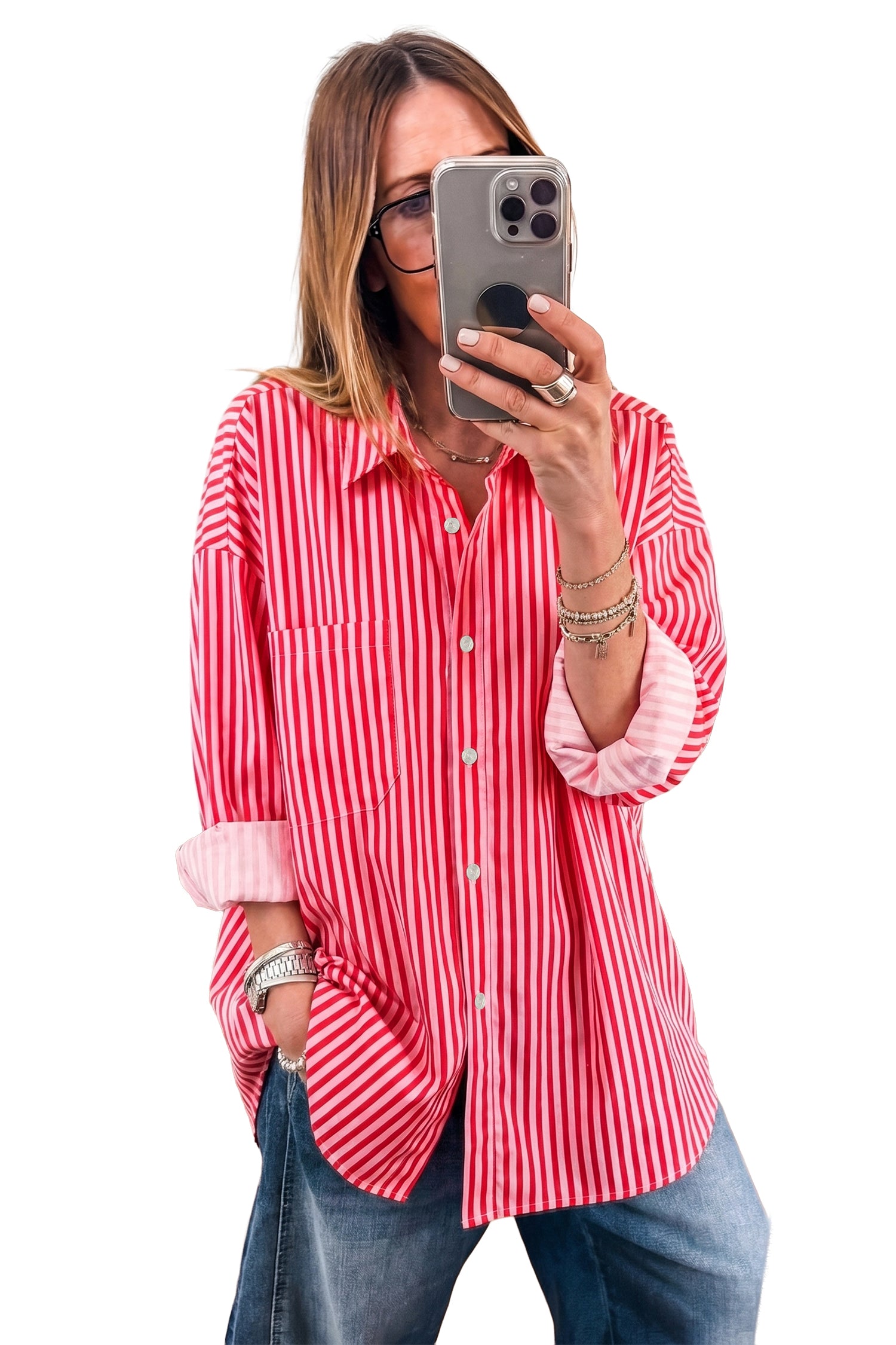 Red Stripe Button — détail Tops/Blouses & Shirts, vue 5, LeGeekShop