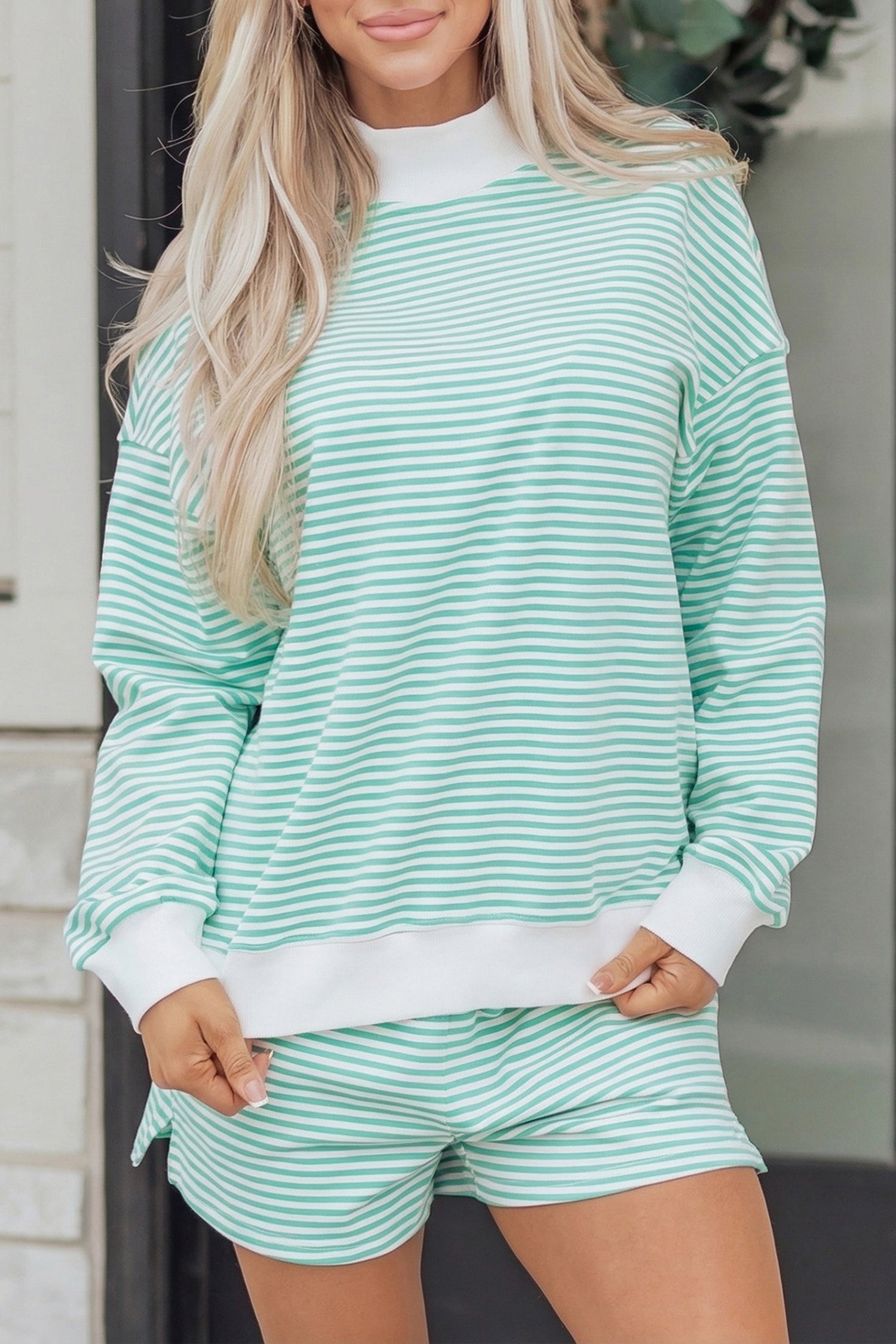 Short femme rayé, col montant — vert
