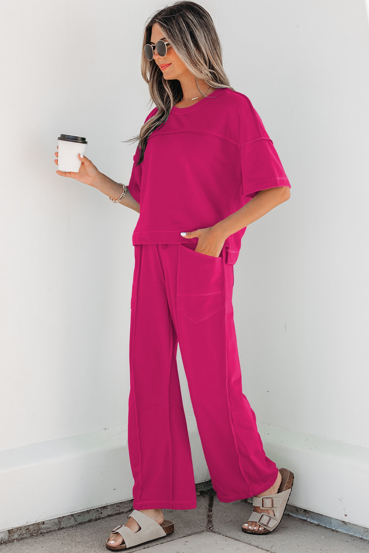 Racing Red Drop Shoulder Boxy Tee and Barrel Pants Set