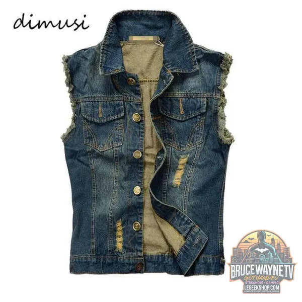Gilet en Jean Délavé pour Homme, Vêtement en Denim Déchiré, Style Rétro, Cowboy, Hip Hop, 6XL | DIMUSI | Wayne Outfitters - Legeekshop