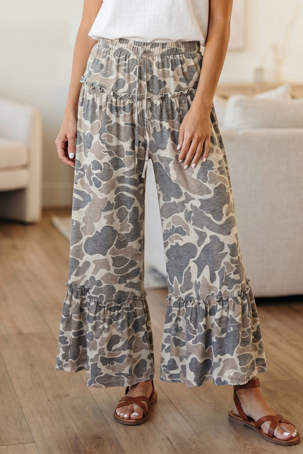 Multicolour Camo Print Wide Leg Casual Pants