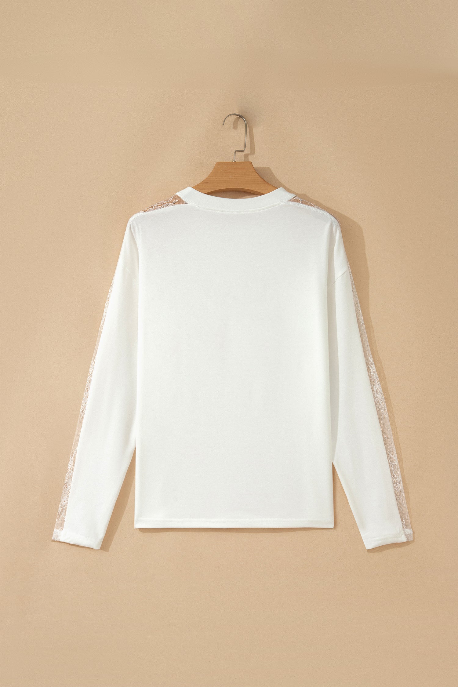 White Lace Patchwork Round Neck Long Sleeve Top