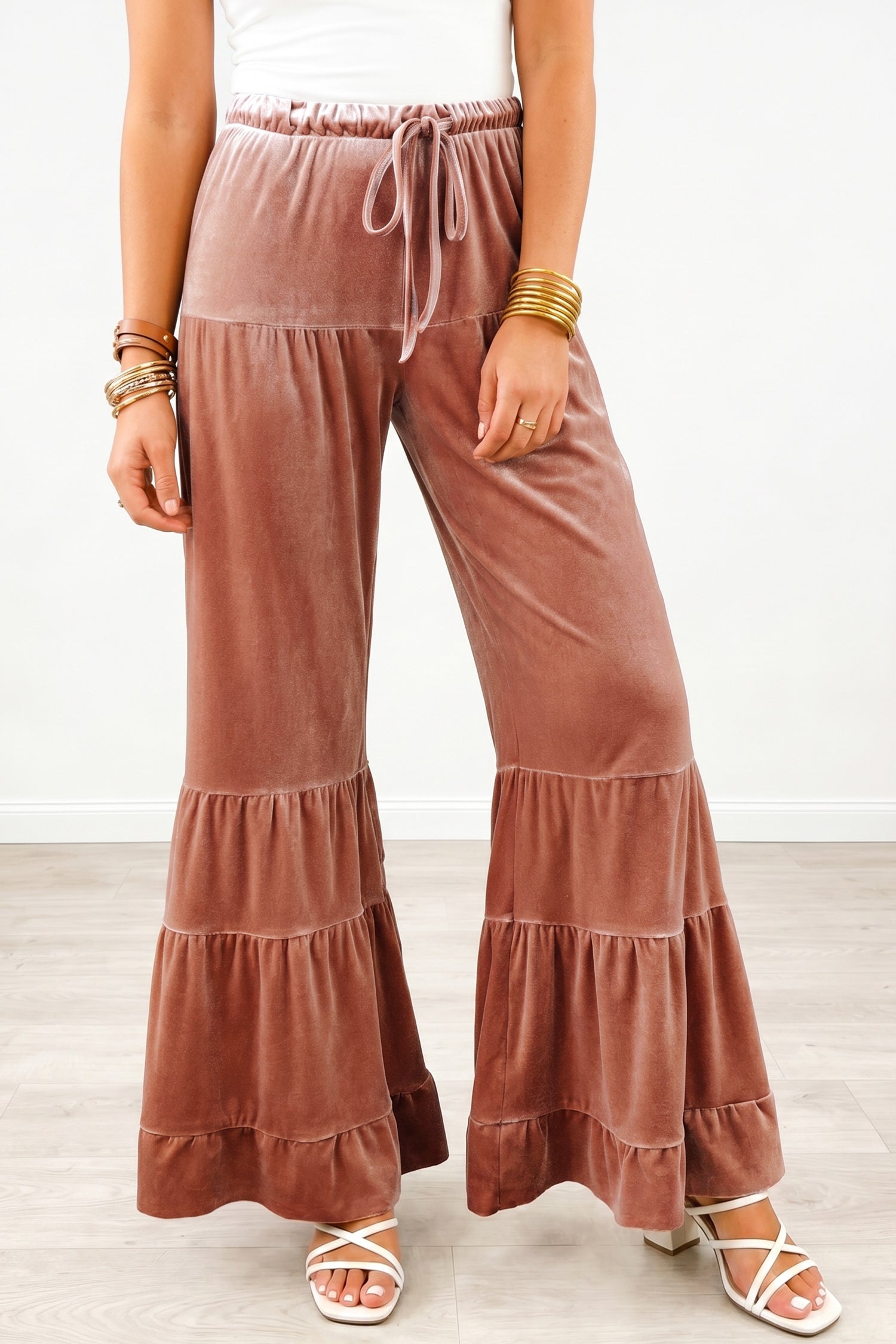 Pantalon femme à étages, taille haute — jaune