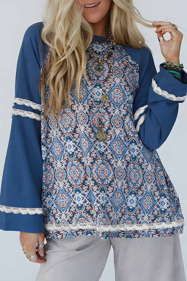 Haut femme patchwork, manches longues — bleu