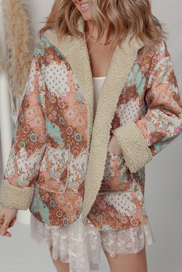 Veste femme floral, à capuche, vintage — kaki