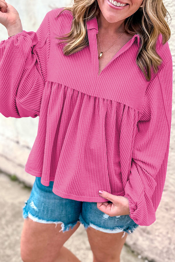 Blouse femme manches ballon, col V — rose vif