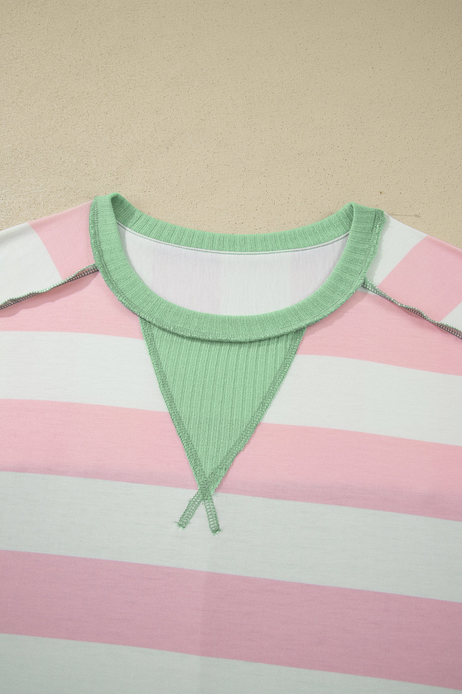 Pink Stripe Exposed Seam Ribbed Patchwork Oversized Tee