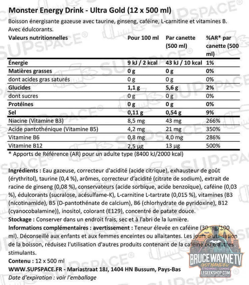Monster Energy Ultra Gold (12 x 500 ml) ou à l'unité - Legeekshop