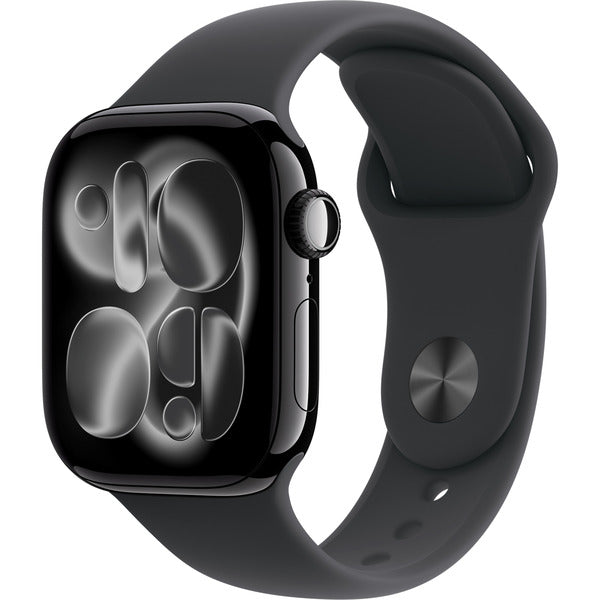 Apple Watch noir (glänzend), Aluminium, 46 mm, bracelet sport noir S/M - Apple - vue 2