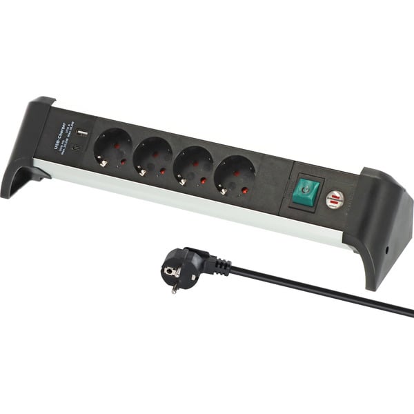 Brennenstuhl Alu-Office-Line Steckdosenleiste 4-fach, 2x USB, pour den Schreibtisch - Brennenstuhl