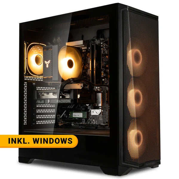 KingForge Gaming-PC argent, AMD Ryzen 5 9500F, RX 9060 XT 16GB, Phanteks Eclipse G370A – Fertig-PC avec Windows - King Mod Systems