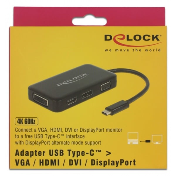 DeLOCK USB Adapter, USB-C Stecker > VGA + HDMI + DVI + DisplayPort Buchse - DeLOCK - vue 3