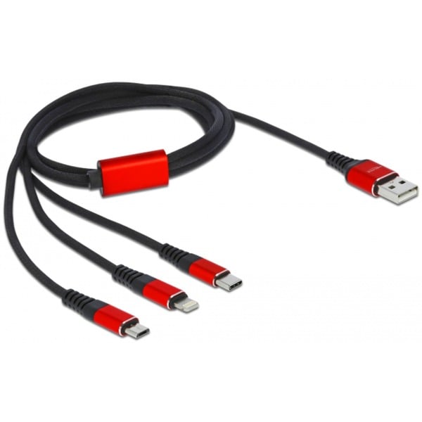 DeLOCK USB câble de charge, USB-A Stecker > 2x USB-C + Lightning Stecker - DeLOCK