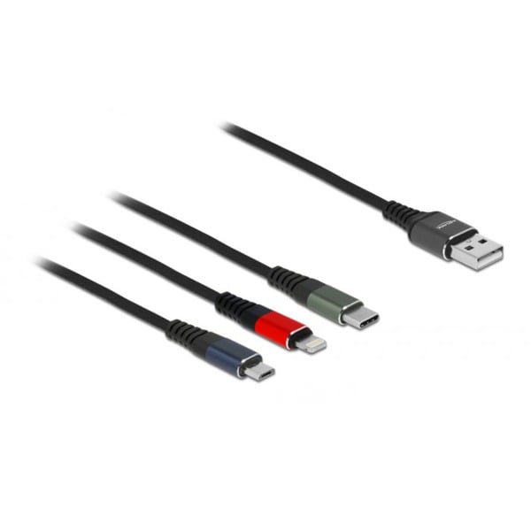 DeLOCK USB câble de charge, USB-A Stecker > USB-C + Micro USB + Lightning Stecker - DeLOCK