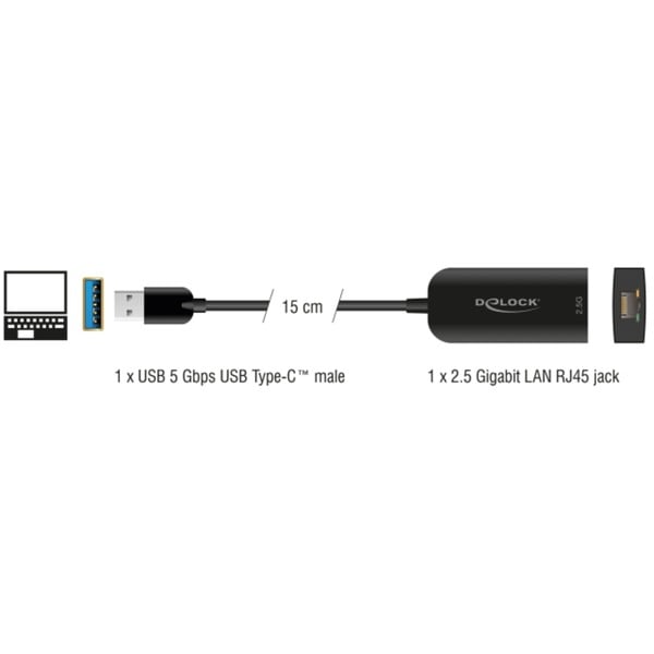 DeLOCK USB Typ-A Adapter zu 2,5 Gigabit, adaptateur réseau - DeLOCK - vue 2