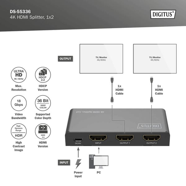 Digitus 4K HDMI Splitter, 1x4 - Digitus - vue 6