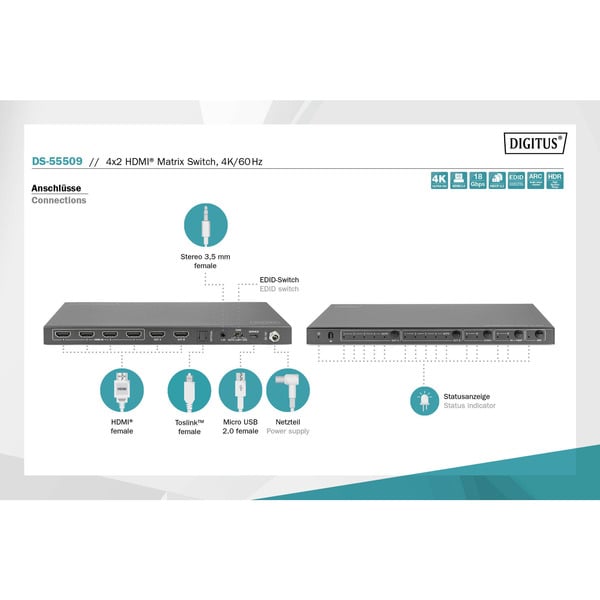 Digitus 4K HDMI Switch, 4x2 - Digitus - vue 7