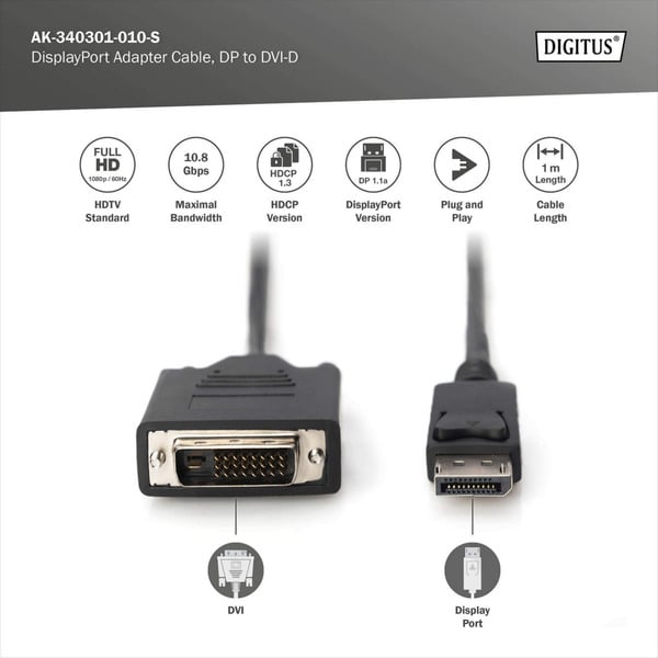 € 5,20 Digitus Adapterkabel DisplayPort > DVI-D - Digitus - vue 4