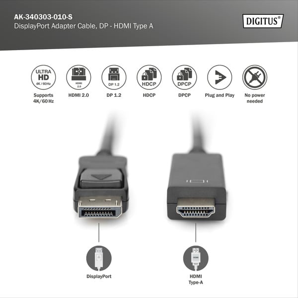 € 9,91 Digitus Adapterkabel DisplayPort > HDMI 4K - Digitus - vue 3