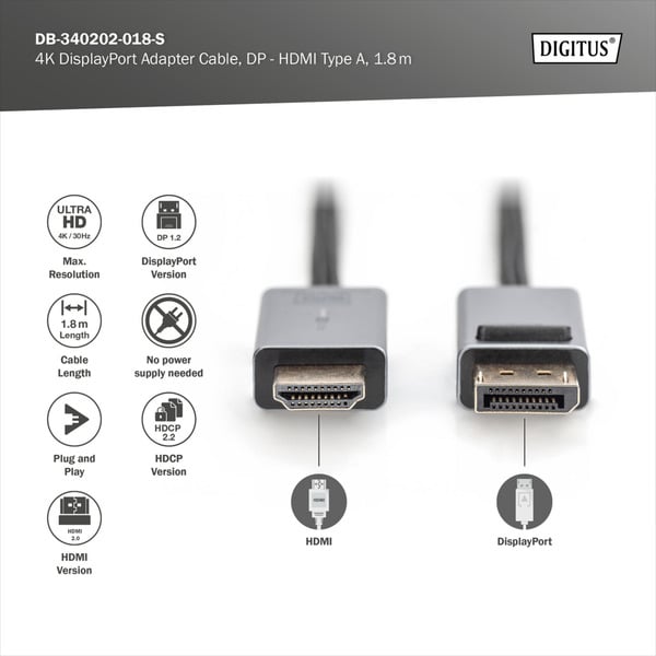 Digitus Adapterkabel DisplayPort > HDMI, UHD 4K - Digitus - vue 3