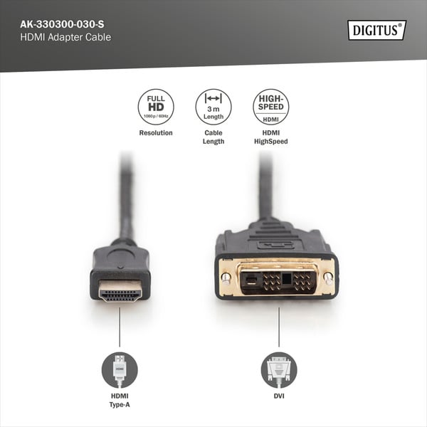 (€ 1,37 / 1 m) Digitus Adapterkabel HDMI > DVI-D - Digitus - vue 4
