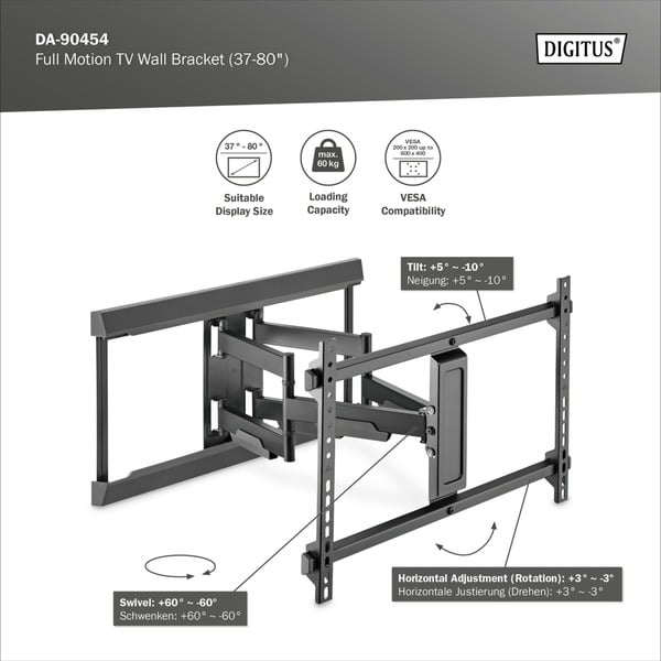 Digitus Full Motion TV-Wandsupport 37" - 80" - Digitus - vue 2