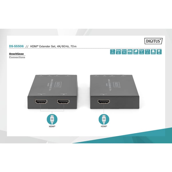 Digitus HDMI Extender Set 4K/60Hz, 70 mètre, HDMI Verlängerung - Digitus - vue 6