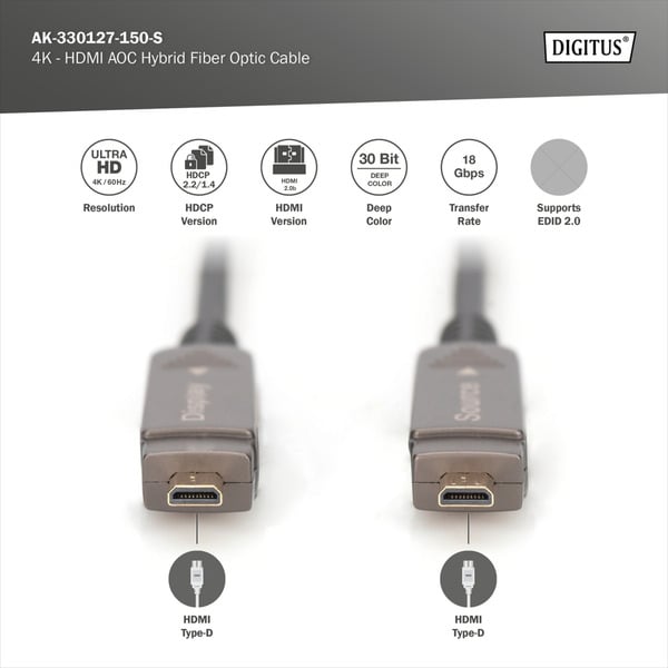 Digitus HDMI / Micro HDMI AOC Hybrid Glasfaserkabel, UHD 4K - Digitus - vue 9