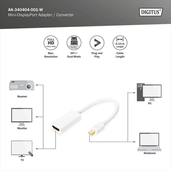 Digitus Mini DisplayPort auf HDMI Adapter / Konverter - Digitus - vue 6