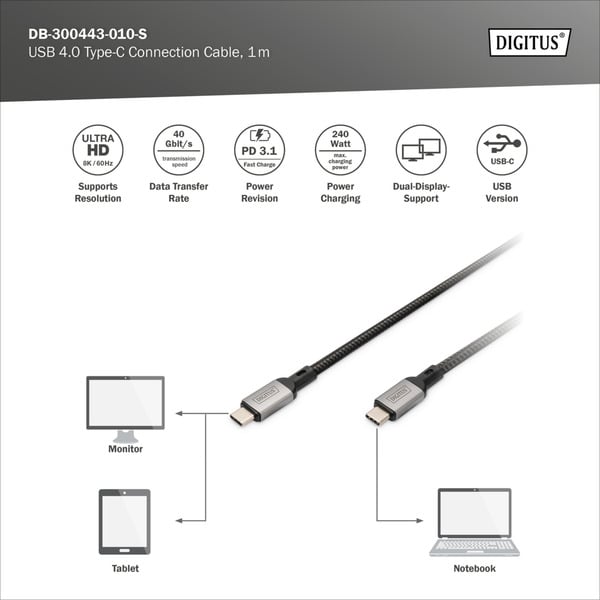 Digitus USB4 Gen 3x2 câble, USB-C Stecker > USB-C Stecker, 40Gbit/s - Digitus - vue 6