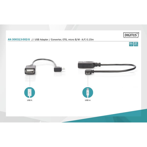 Digitus USB 2.0 Adapter, Micro USB Stecker 90° > USB-A Buchse - Digitus - vue 6