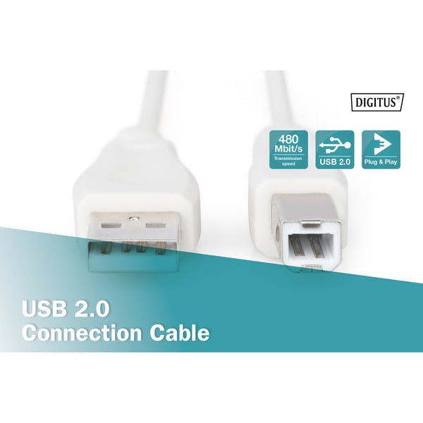 (€ 0,69 / 1 m) Digitus USB 2.0 Anschlusskabel USB-A (Stecker) > USB-B (Stecker) - Digitus - vue 3
