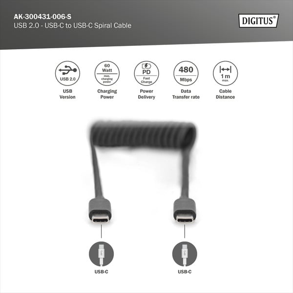 Digitus USB 2.0 Spiralkabel USB-C > USB-C - Digitus - vue 4
