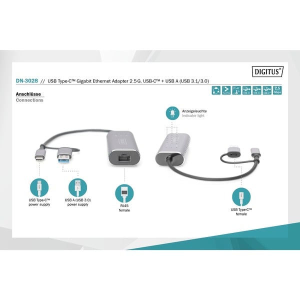 Digitus USB 3.2 Gen 1 Adapter, USB-C Stecker > RJ-45 Buchse - Digitus - vue 7