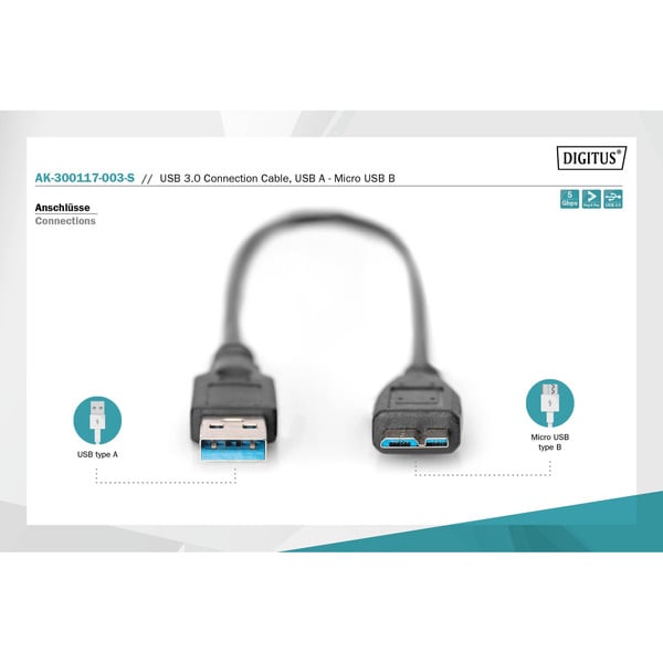(€ 14,08 / 1 m) Digitus USB 3.2 Gen 1 Anschlusskabel USB-A > Micro USB-B - Digitus - vue 3